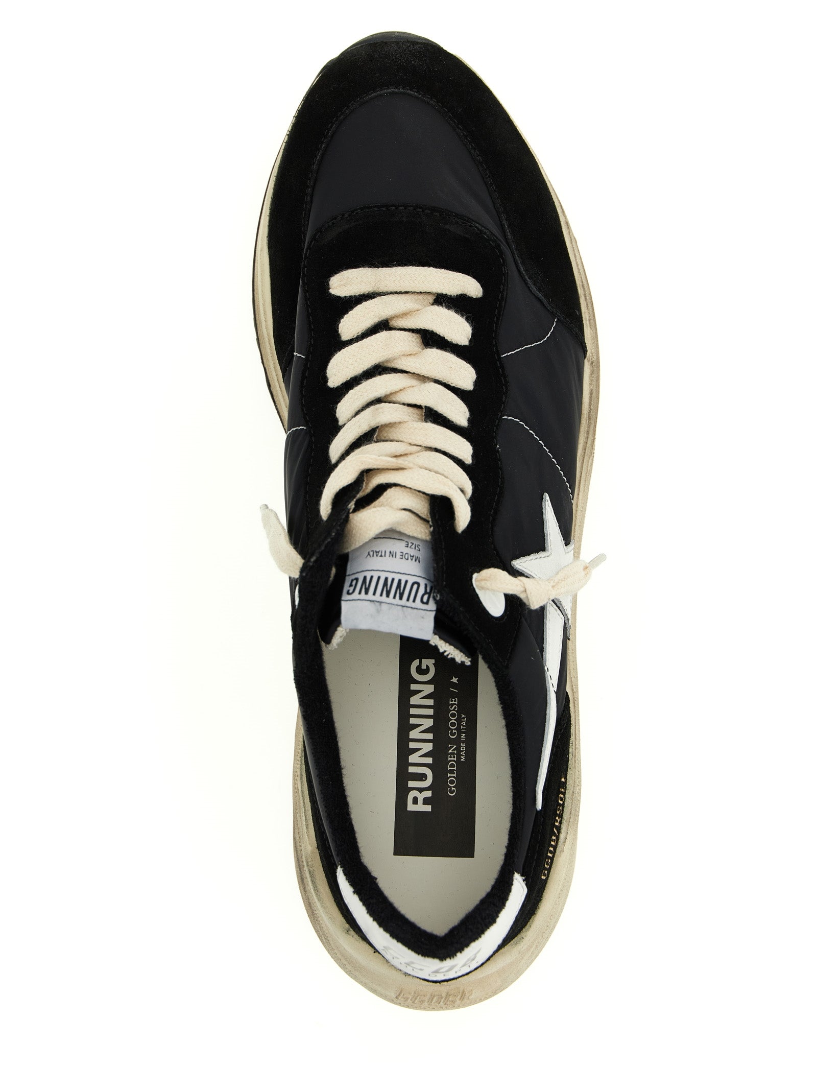 Golden Goose White Black Running Sole Sneakers Suede Nylon Leather
