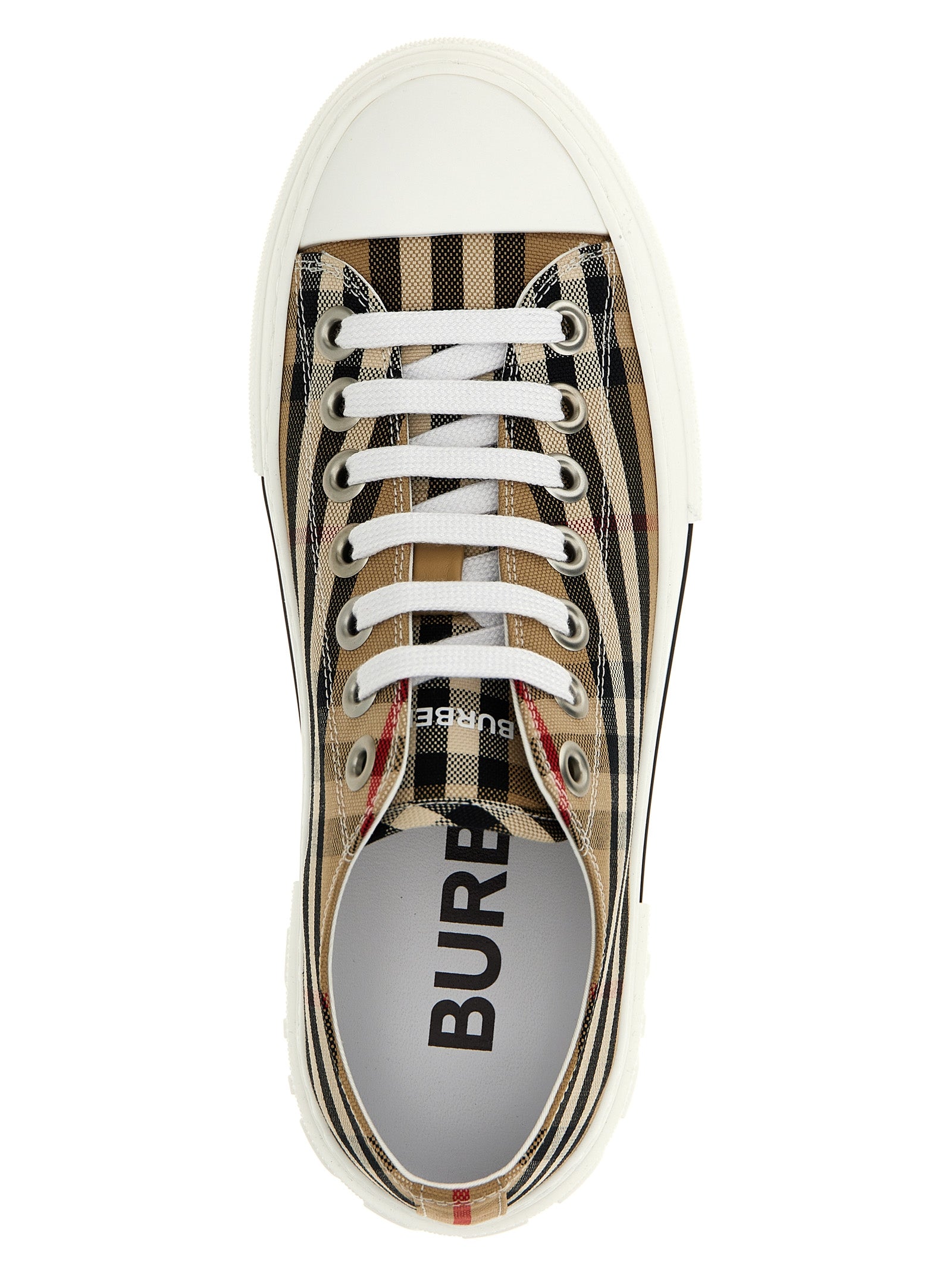 Burberry Beige Check Print Canvas Low Top Sneakers Calf Leather