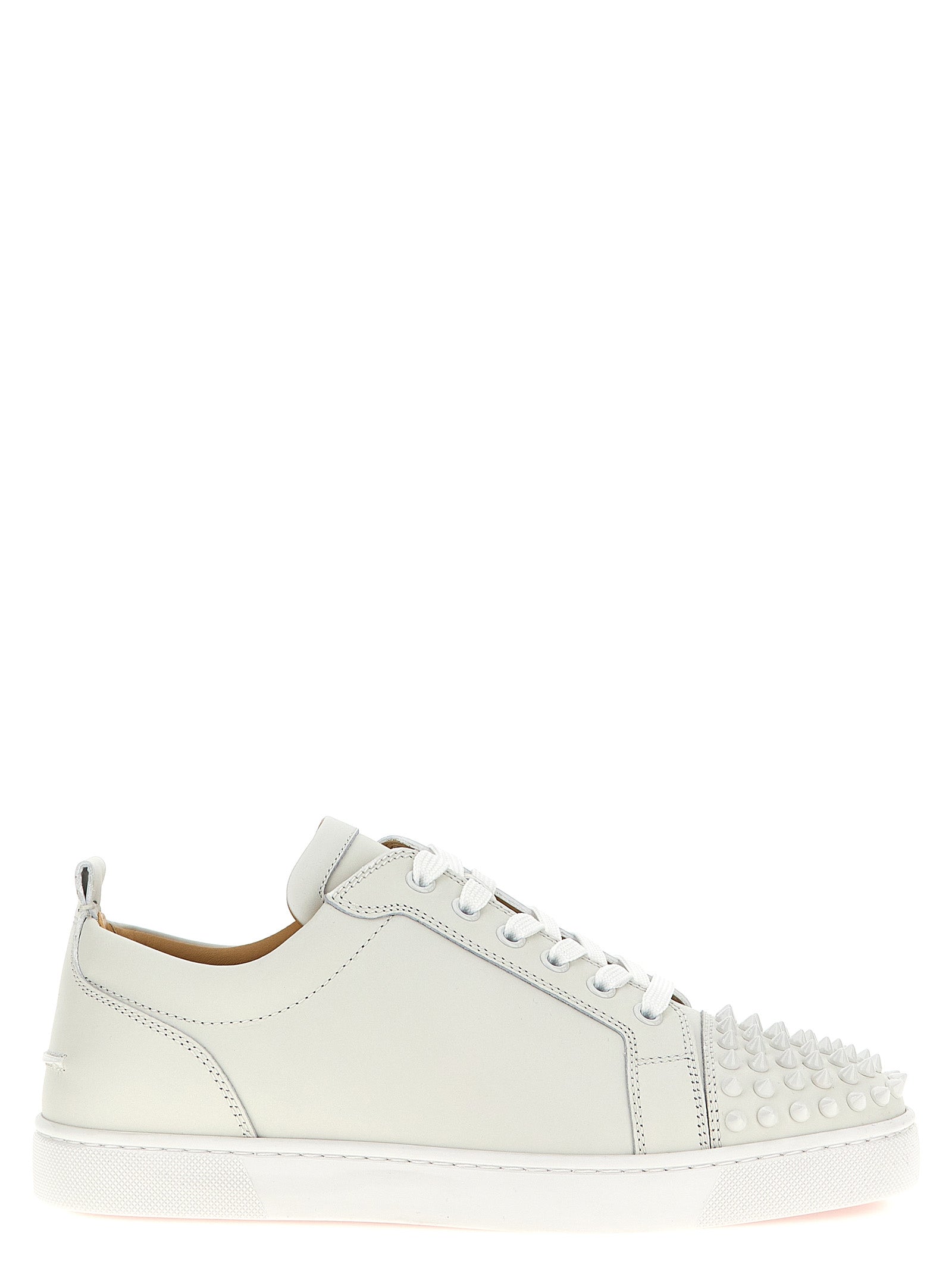 Christian Louboutin White Louis Junior Spikes Low Top Leather Sneakers