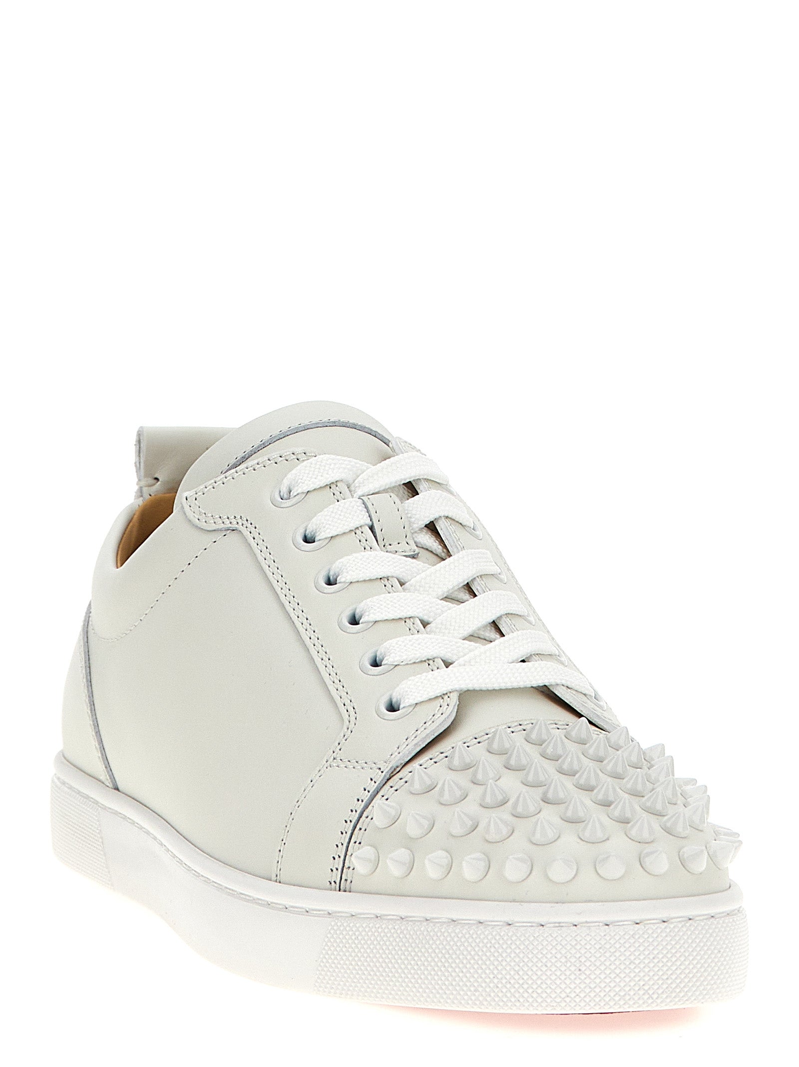 Christian Louboutin White Louis Junior Spikes Low Top Leather Sneakers