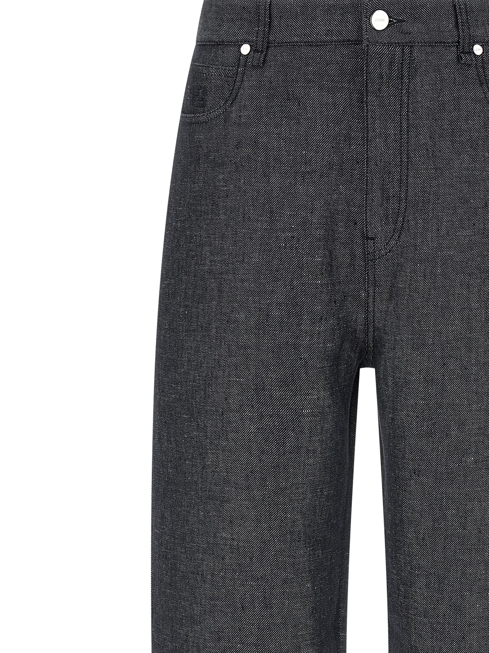 Fendi Gray Linen Cotton Silk Straight-Leg Jeans