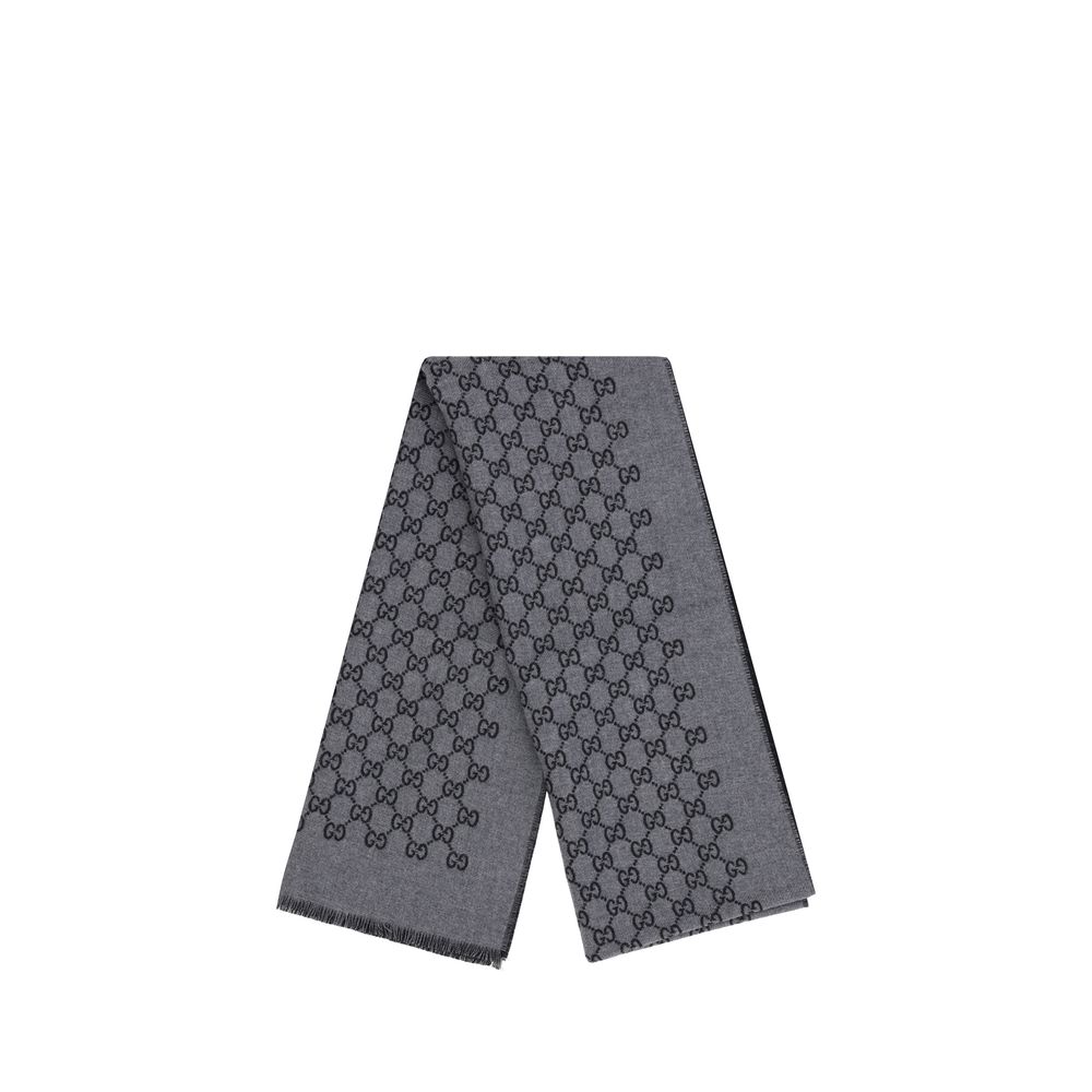 Gucci Gray Wool GG Jacquard Scarf Lambskin