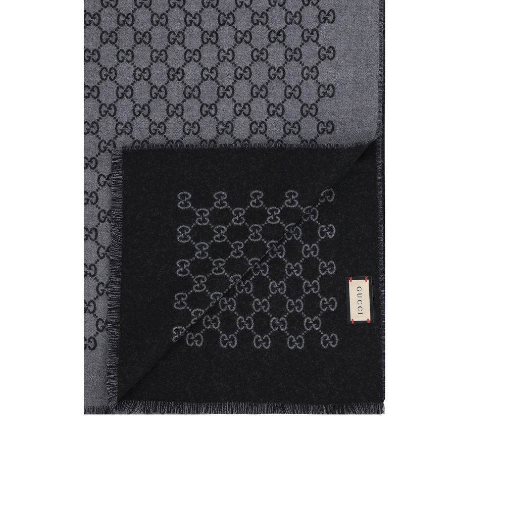 Gucci Gray Wool GG Jacquard Scarf Lambskin
