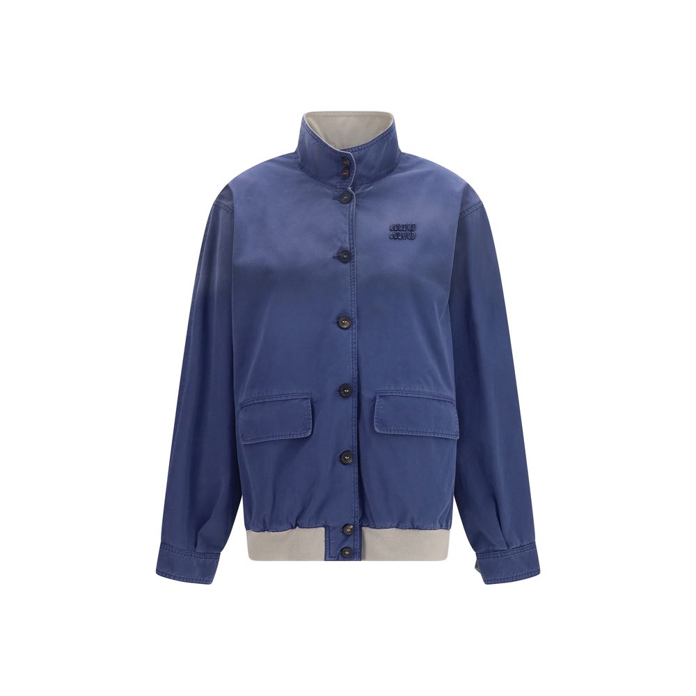 Miu Miu Blue Cotton Bomber Jacket