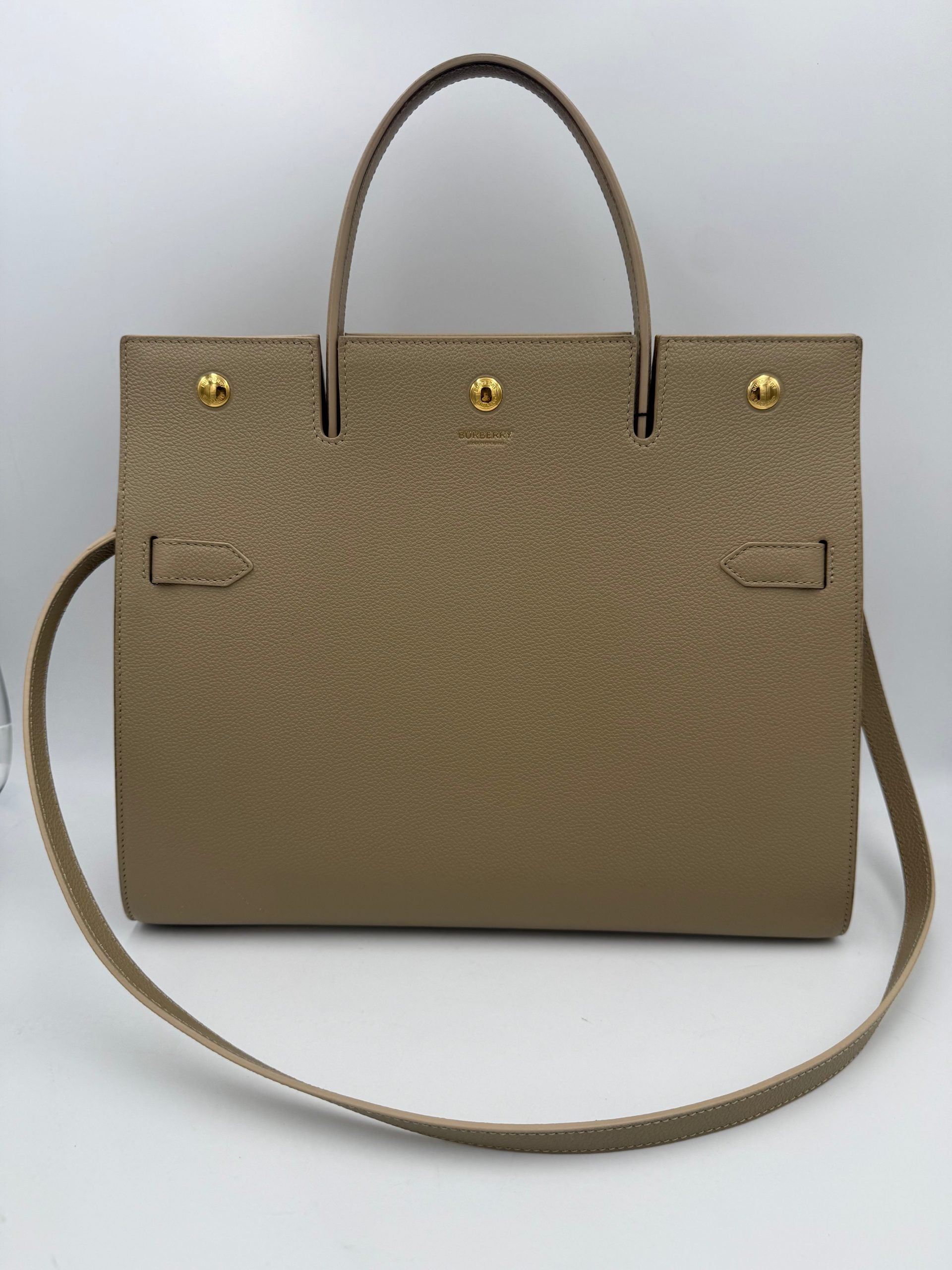 Burberry Brown Beige Leather Tote Bag