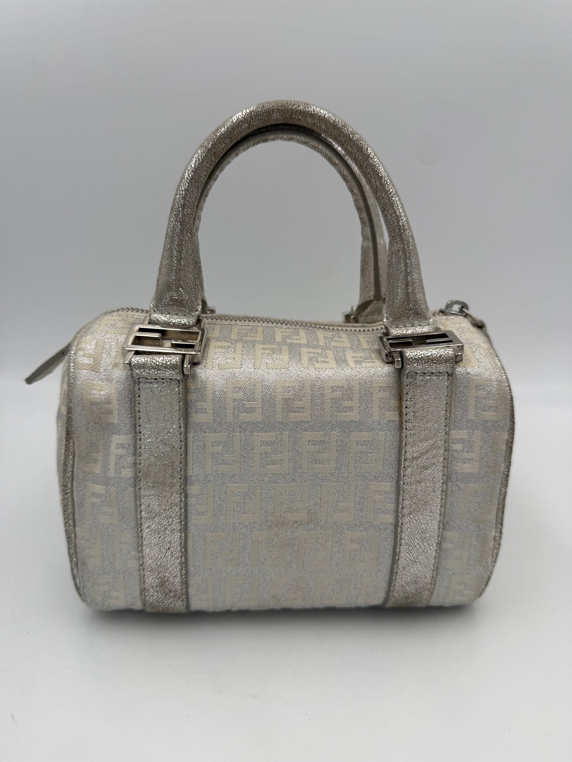 Fendi White FF Zucchino Mini Bauletto Laminated Handbag