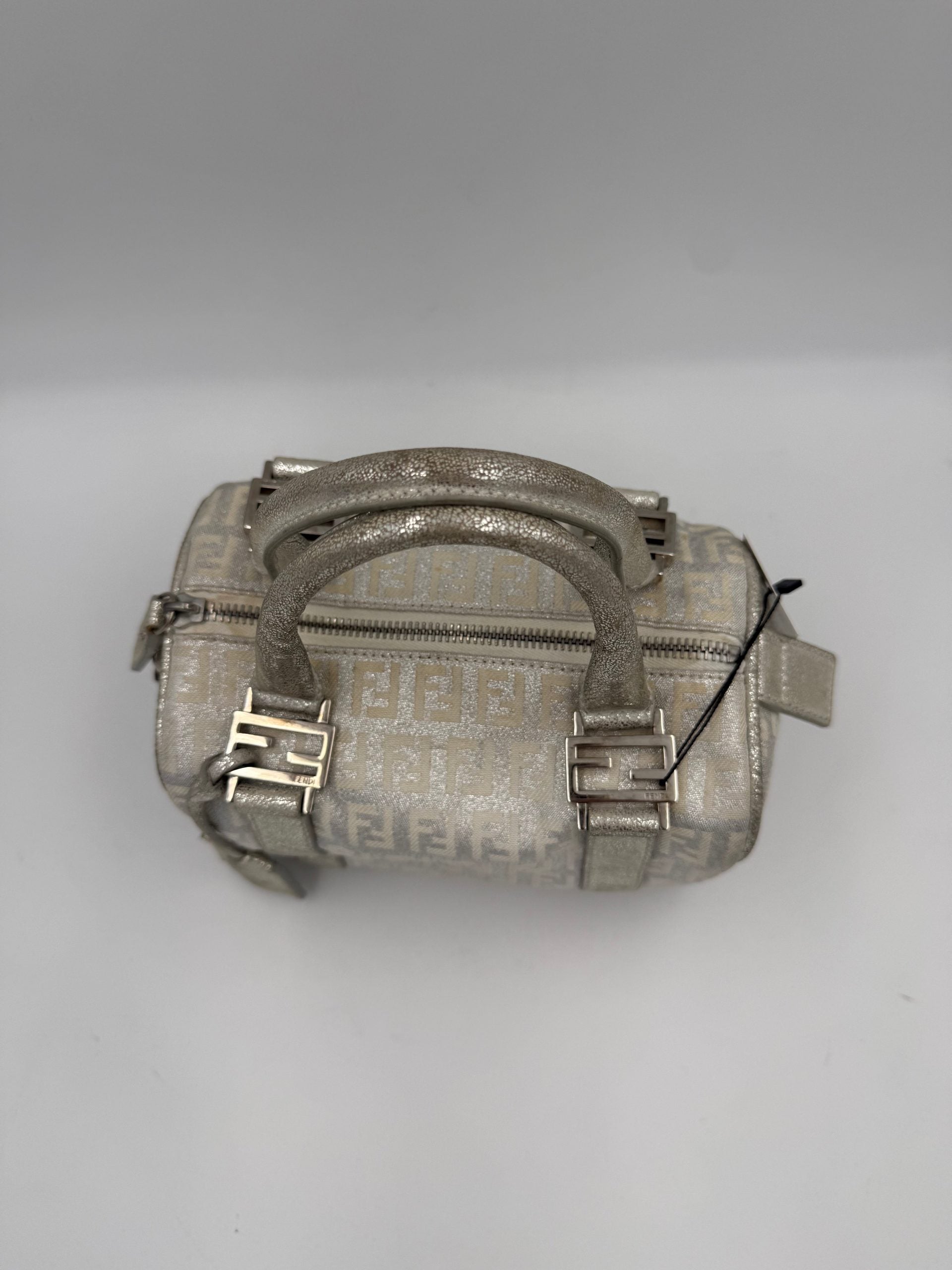 Fendi White FF Zucchino Mini Bauletto Laminated Handbag