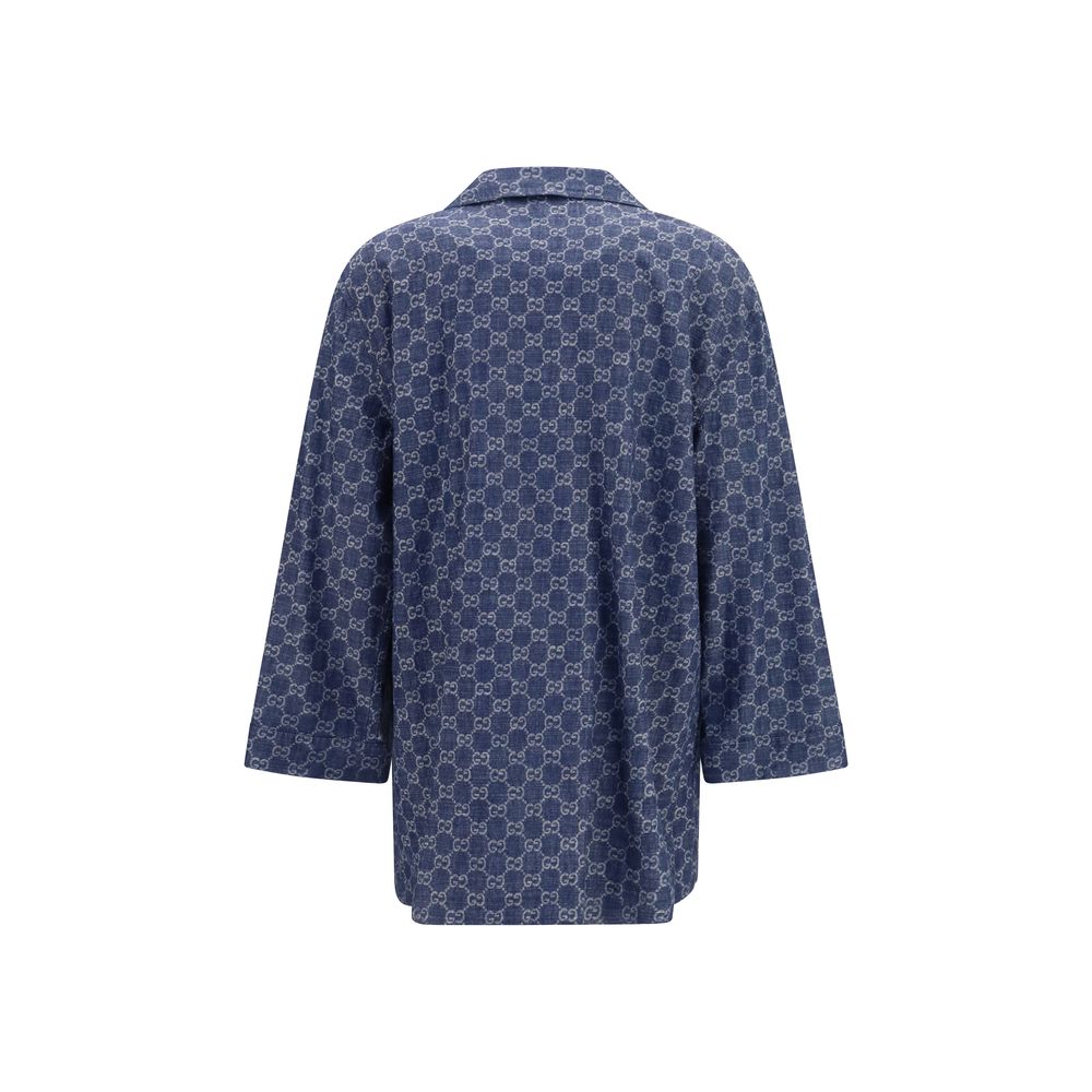 Gucci Blue GG Jacquard Cotton Full-Length Jacket