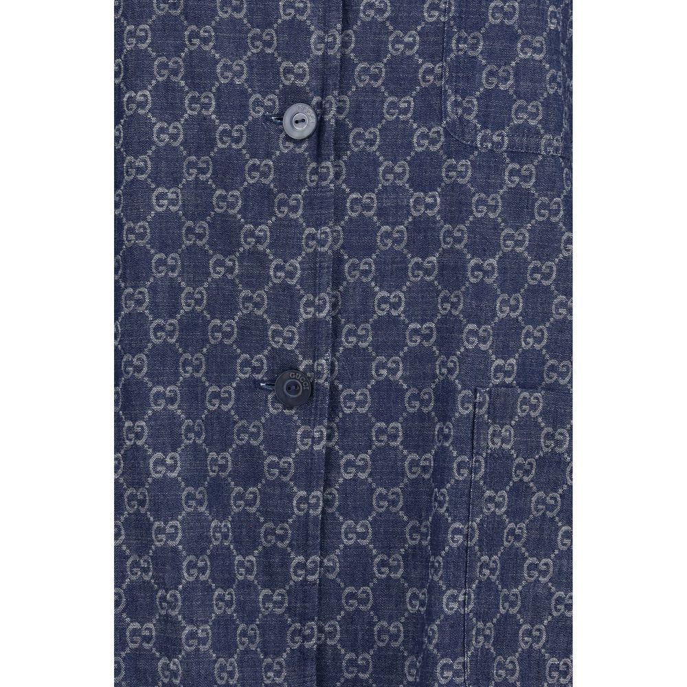 Gucci Blue GG Jacquard Cotton Full-Length Jacket