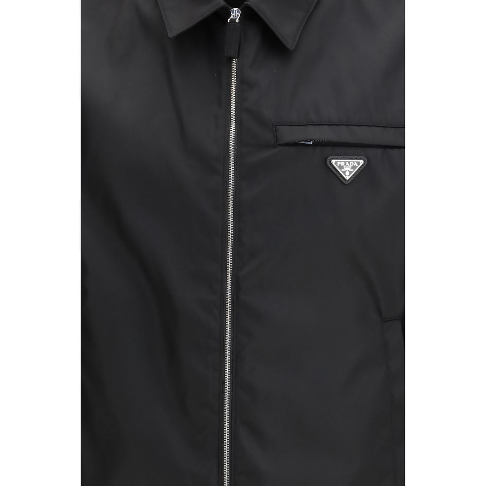 Black Synthetic Full-Length Jacket by Prada