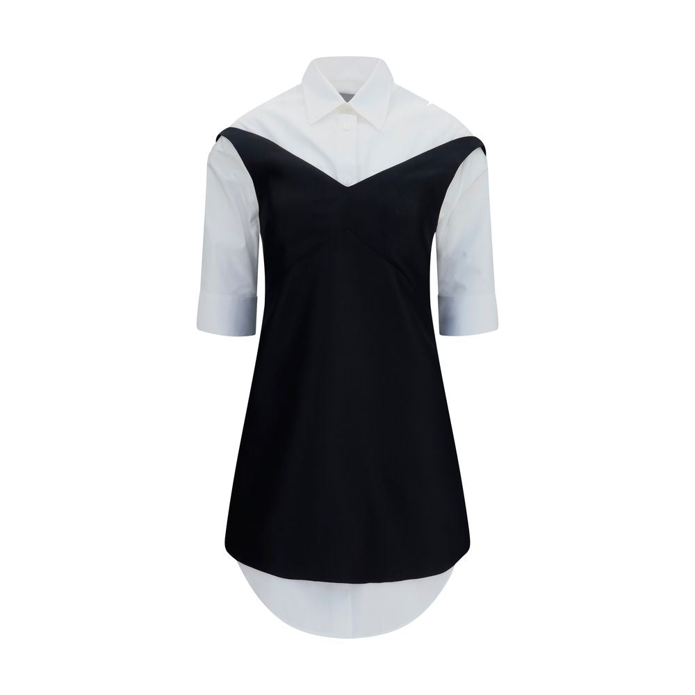 Balenciaga Black Hybrid Shirt Dress Lambskin Silk Blend