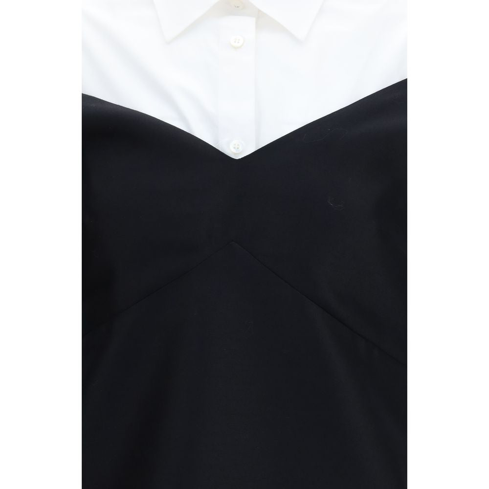 Balenciaga Black Hybrid Shirt Dress Lambskin Silk Blend
