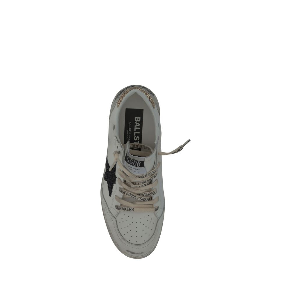 White Leather Low Top Sneakers with Star Detail