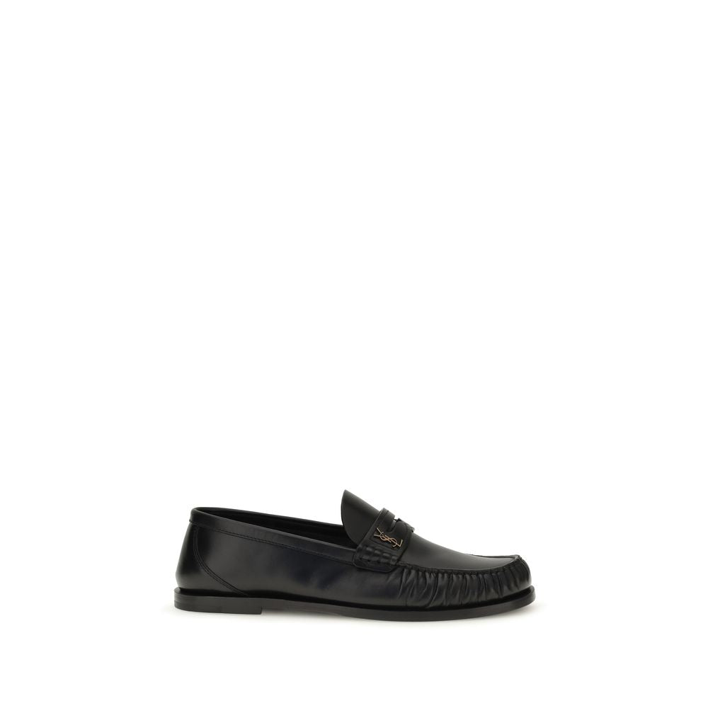 Saint Laurent Black Calf Leather Slip-On Loafers