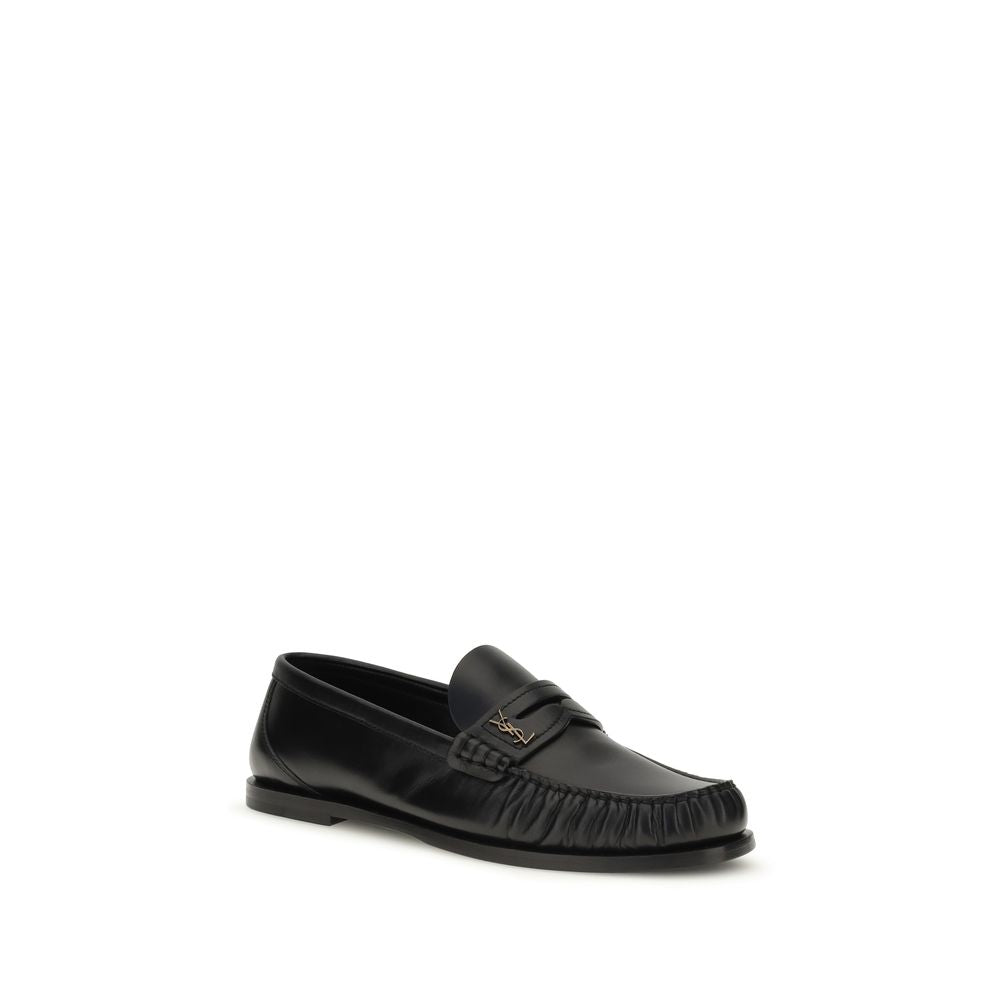 Saint Laurent Black Calf Leather Slip-On Loafers