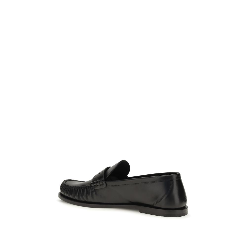 Saint Laurent Black Calf Leather Slip-On Loafers