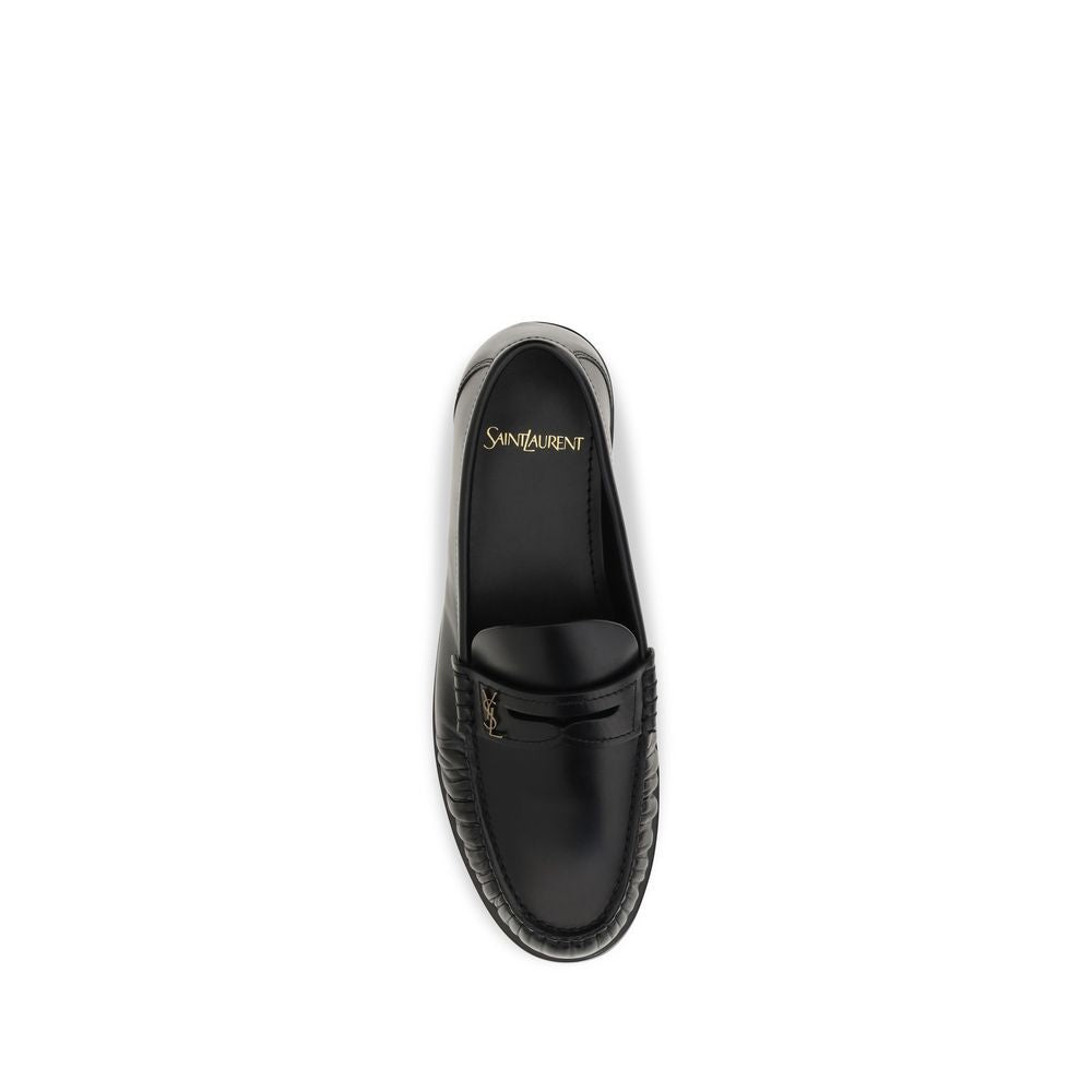 Saint Laurent Black Calf Leather Slip-On Loafers