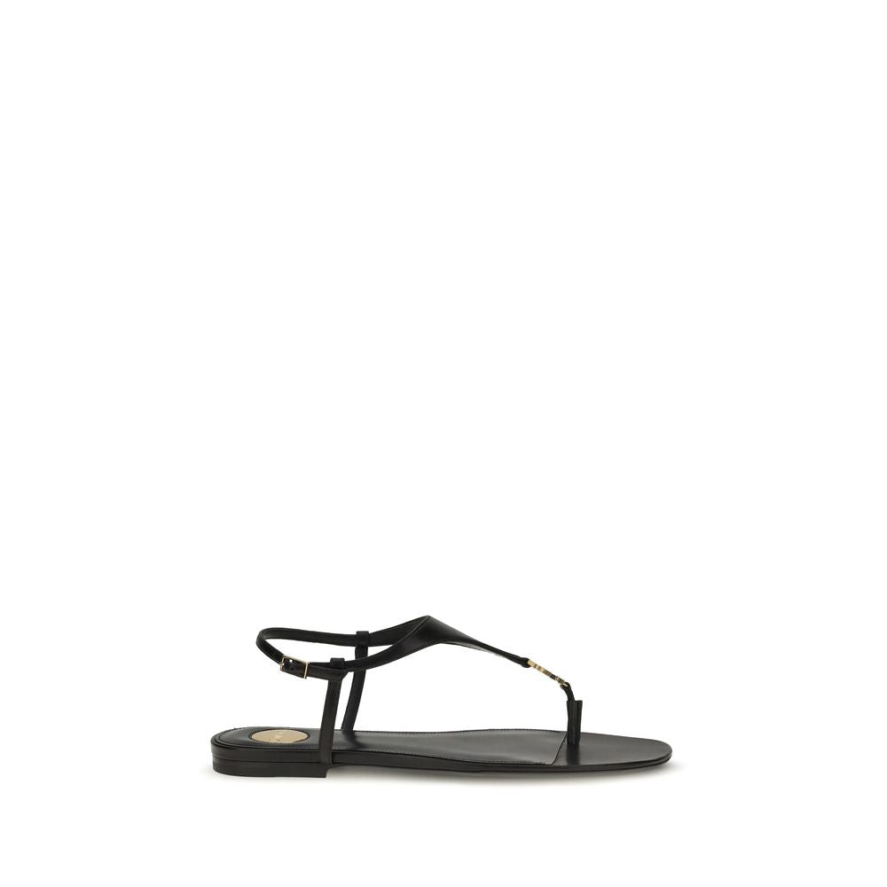 Saint Laurent Schwarze Kalbsleder Bos Taurus Flache Sandalen