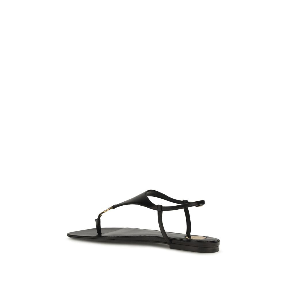 Saint Laurent Schwarze Kalbsleder Bos Taurus Flache Sandalen
