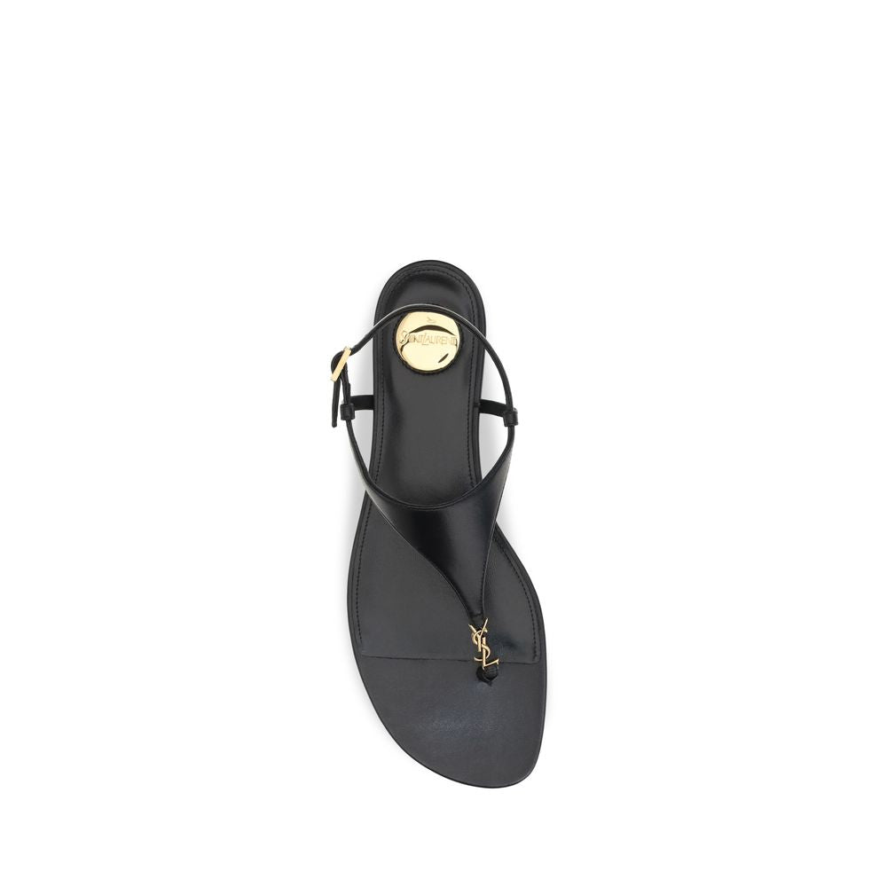 Saint Laurent Schwarze Kalbsleder Bos Taurus Flache Sandalen