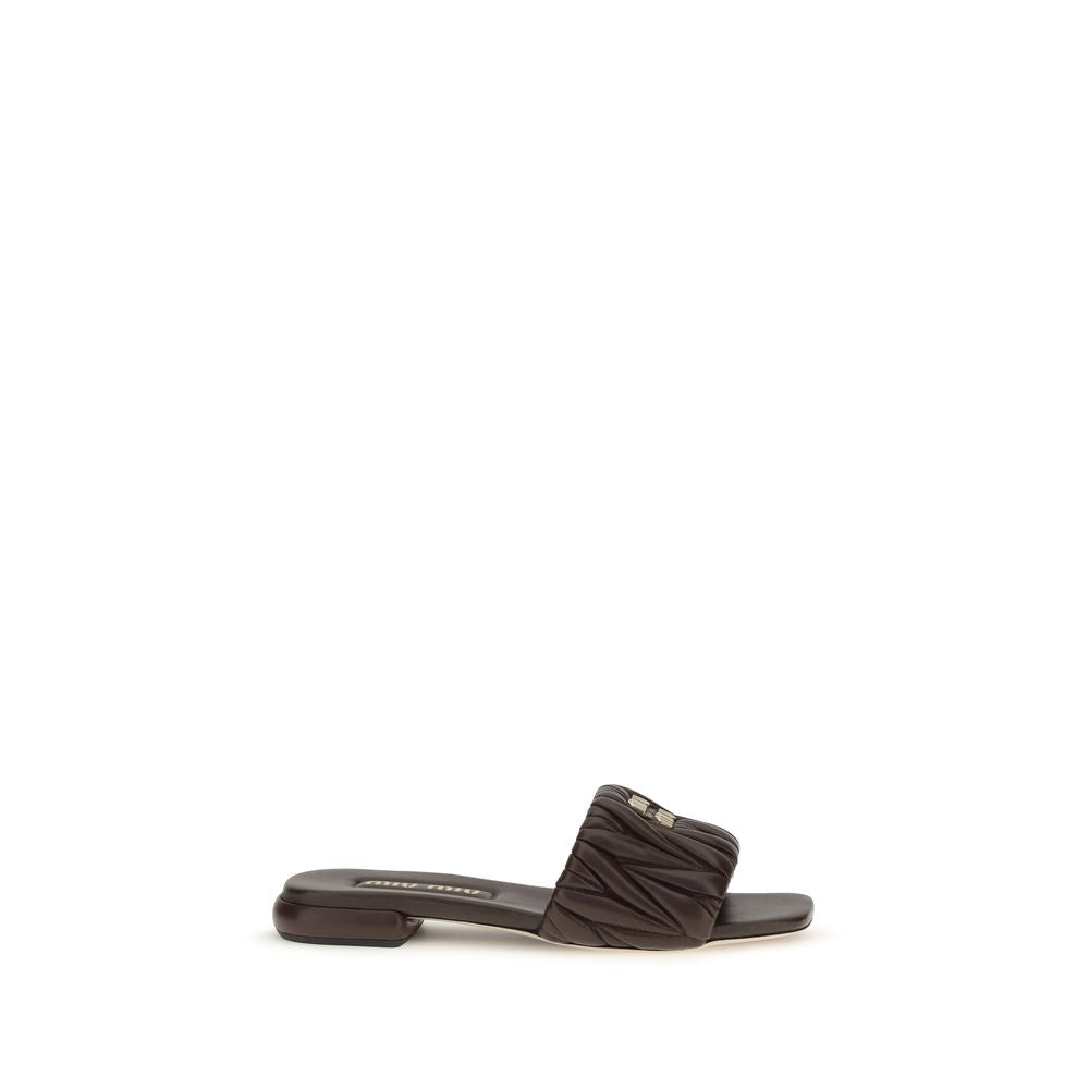 Miu Miu Brown Calf Leather Flat Sandals