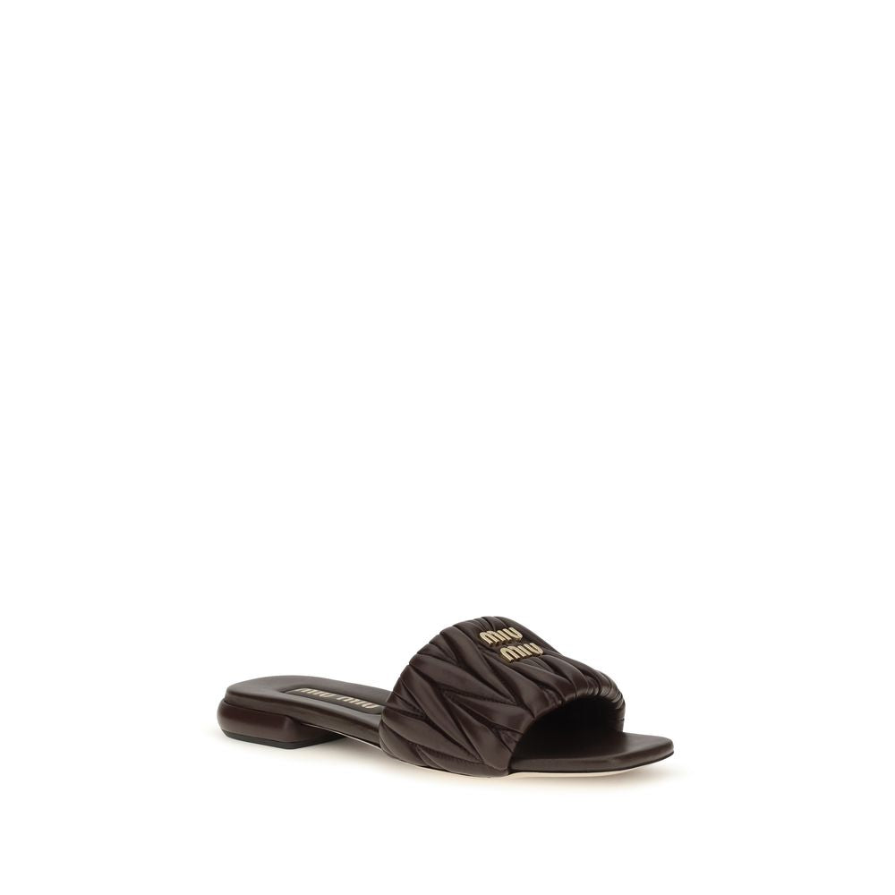 Miu Miu Brown Calf Leather Flat Sandals
