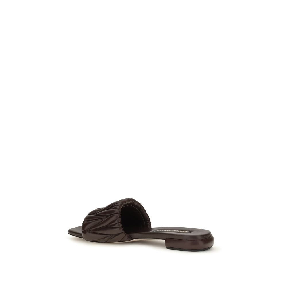Miu Miu Brown Calf Leather Flat Sandals