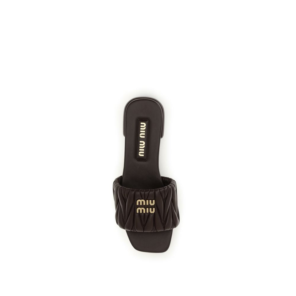 Miu Miu Brown Calf Leather Flat Sandals