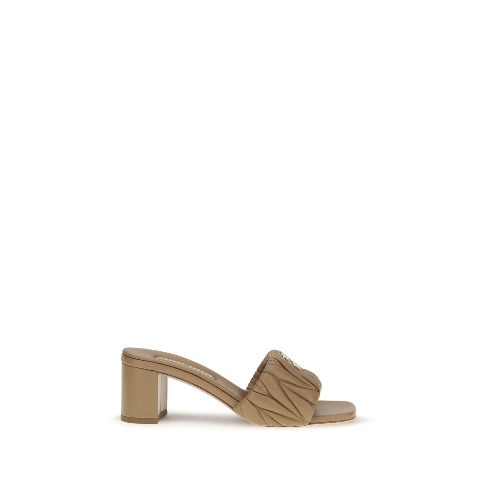 Miu Miu Beige Lamb Platform Sandals
