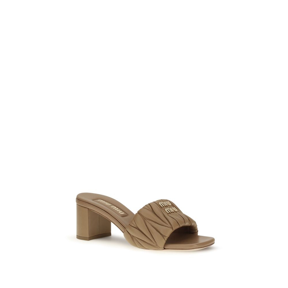 Miu Miu Beige Lamb Platform Sandals