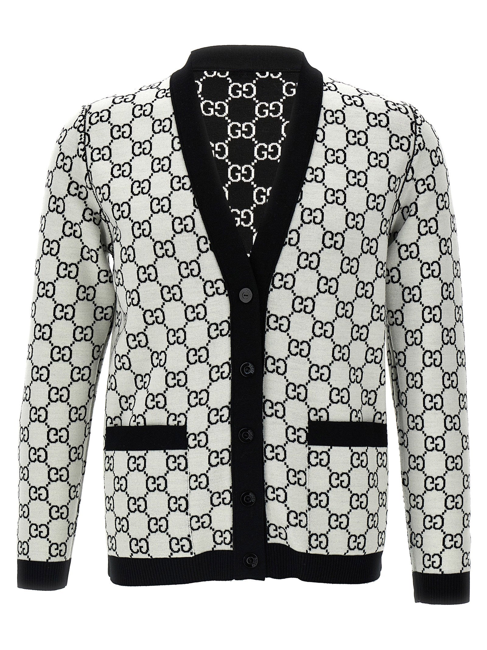 Gucci White Black Wool Reversible Cardigan