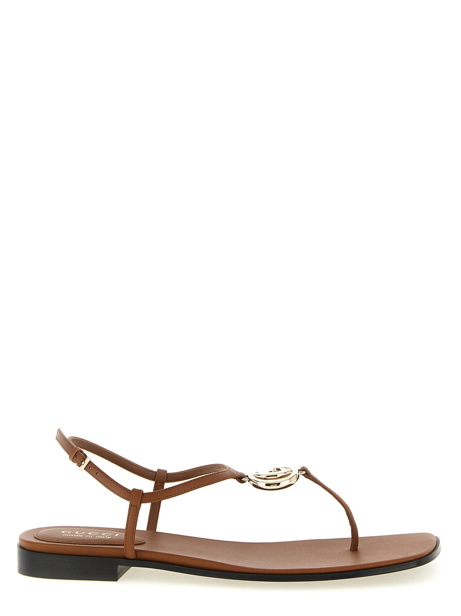 Gucci Brown Lifford T-Thong Flat Sandals Leather