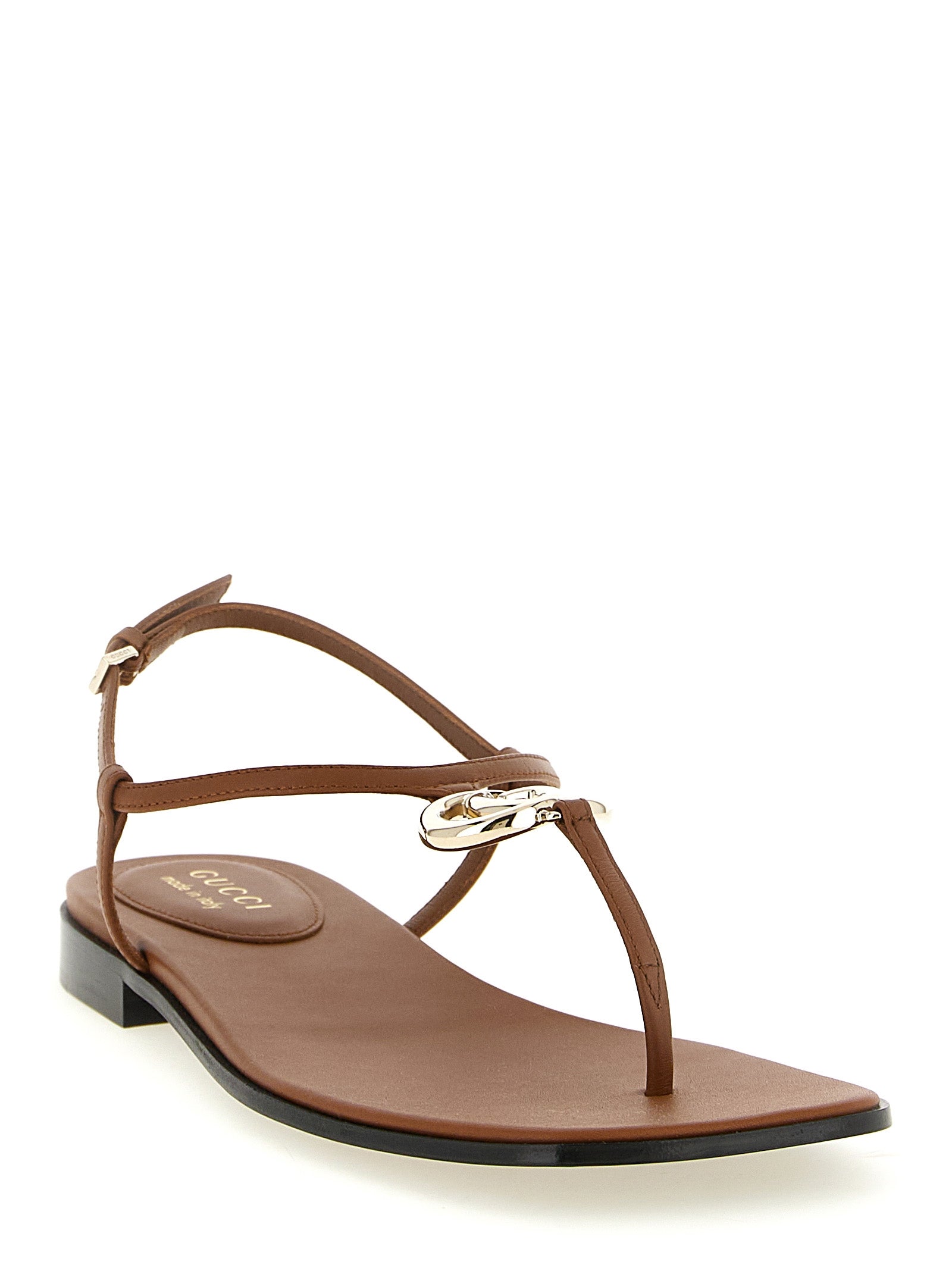 Gucci Brown Lifford T-Thong Flat Sandals Leather