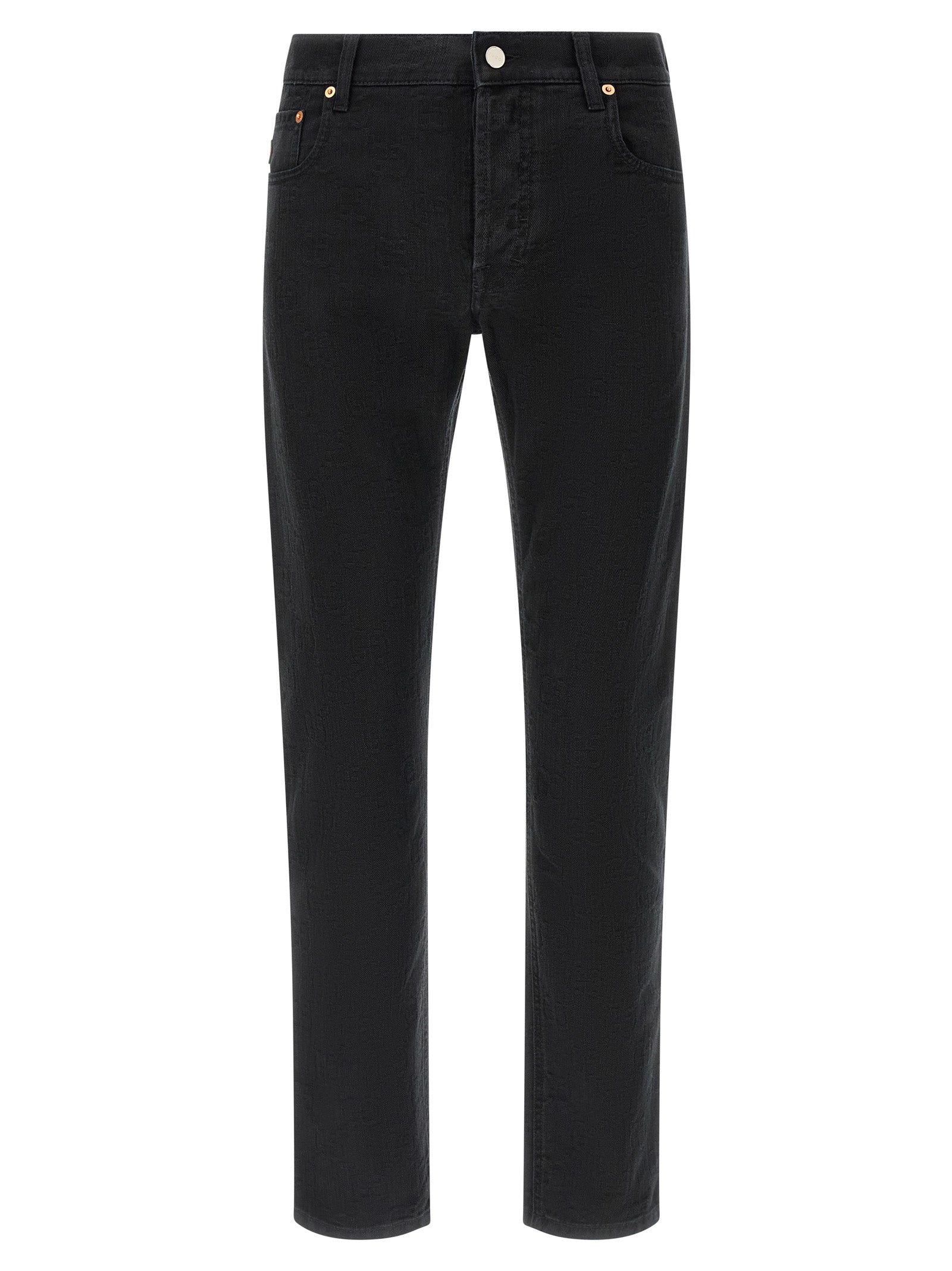 Gucci Black GG Jacquard Cotton Straight-Leg Jeans