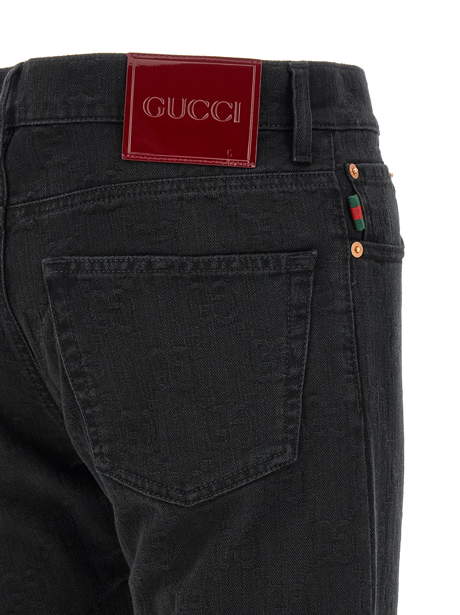 Gucci Black GG Jacquard Cotton Straight-Leg Jeans