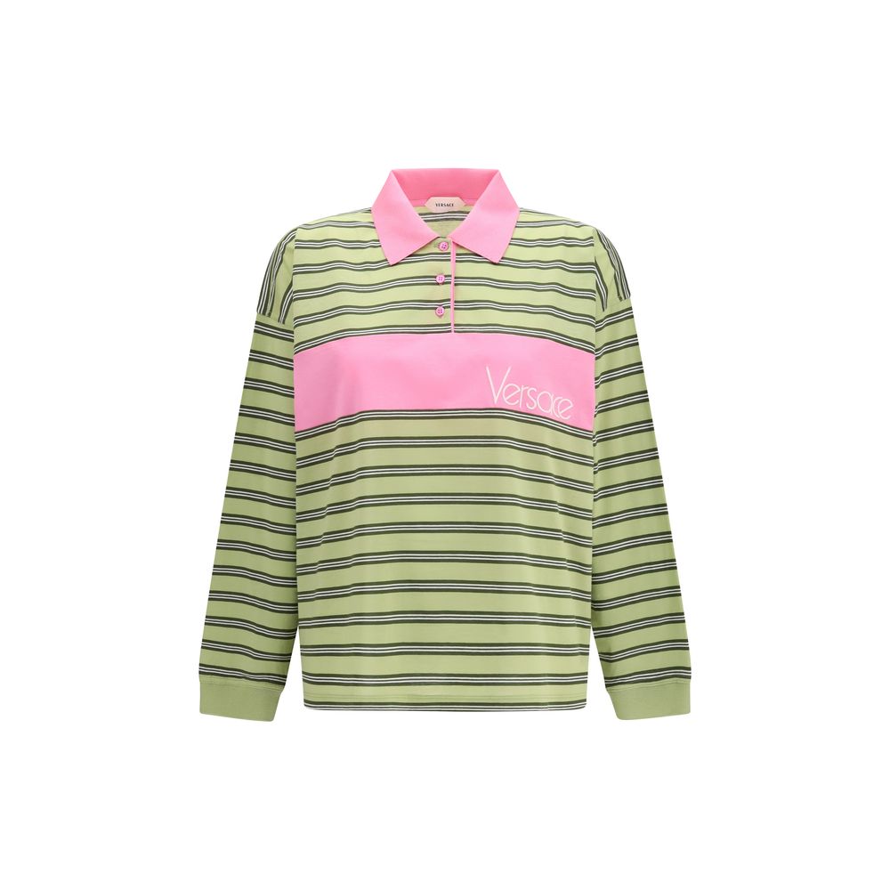 Versace Multicolor Striped Intarsia Cotton Polo Shirt