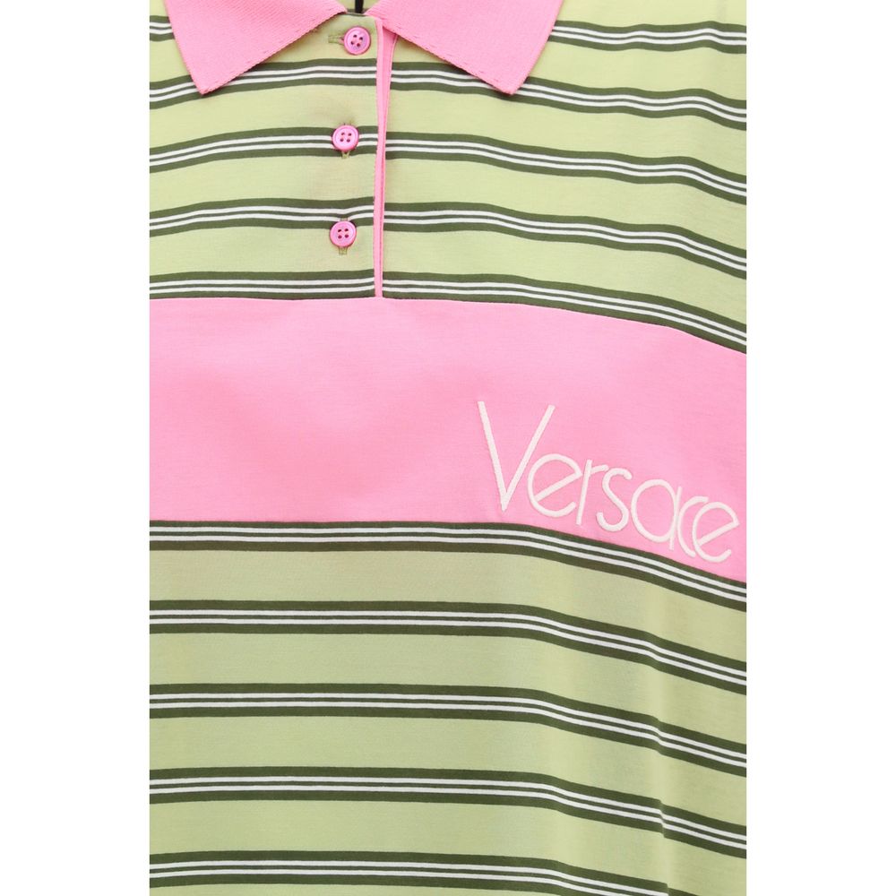 Versace Multicolor Striped Intarsia Cotton Polo Shirt