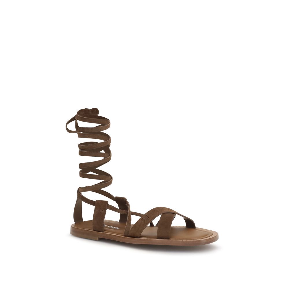 Miu Miu Brown Calf Leather Strap-On Sandals
