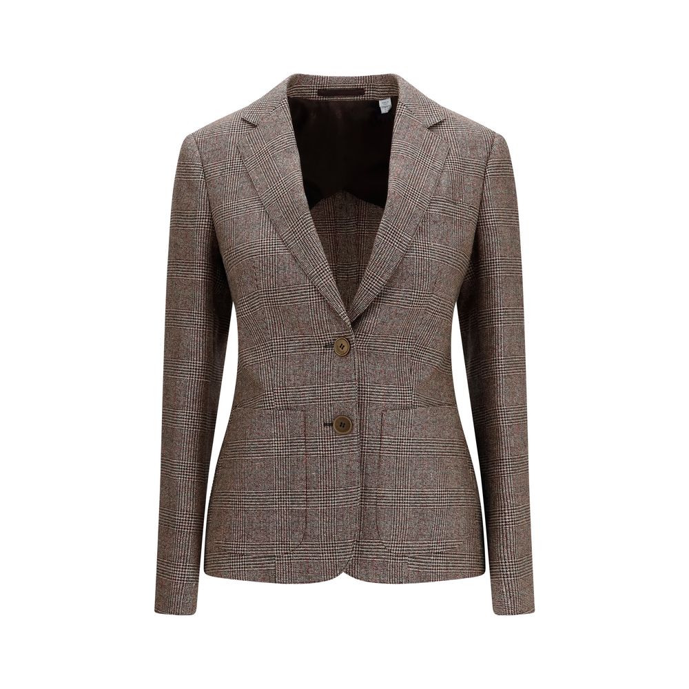 Burberry Brown Checked Wool Linen Blazer