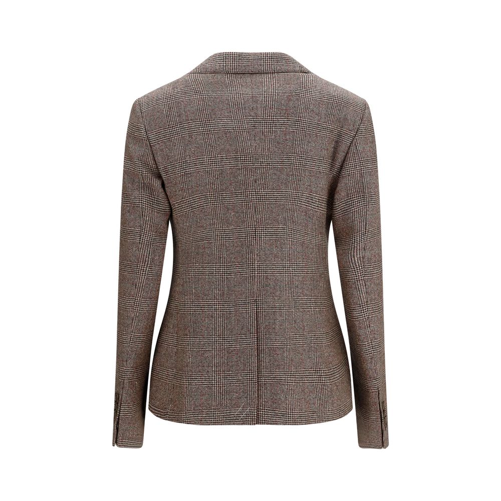 Burberry Brown Checked Wool Linen Blazer