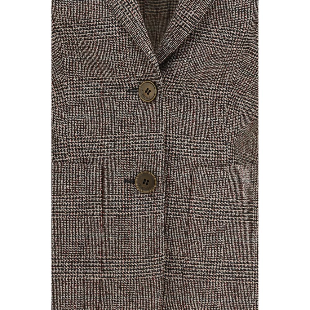 Burberry Brown Checked Wool Linen Blazer