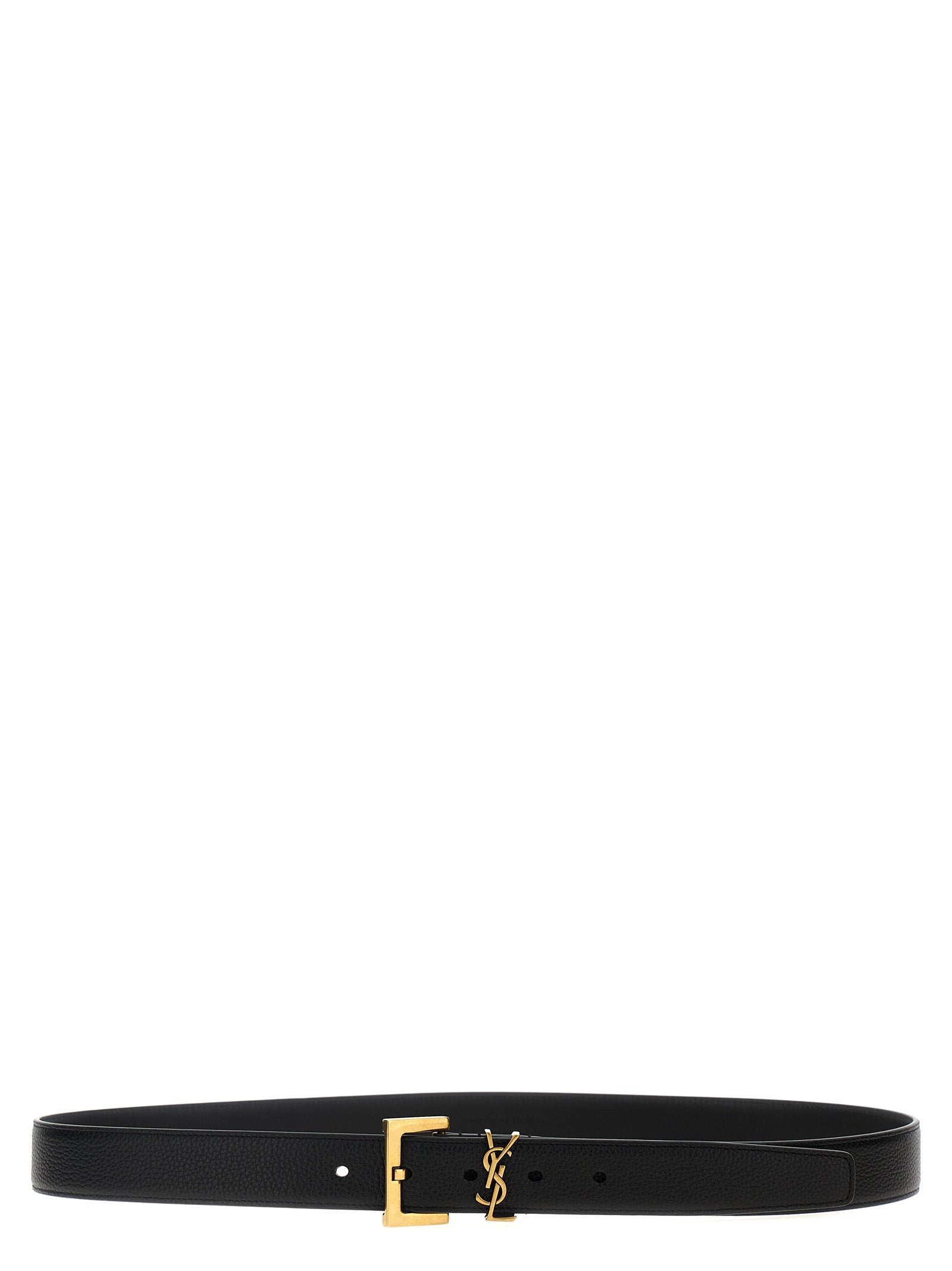 Saint Laurent Black Cassandre Belt Calf Leather