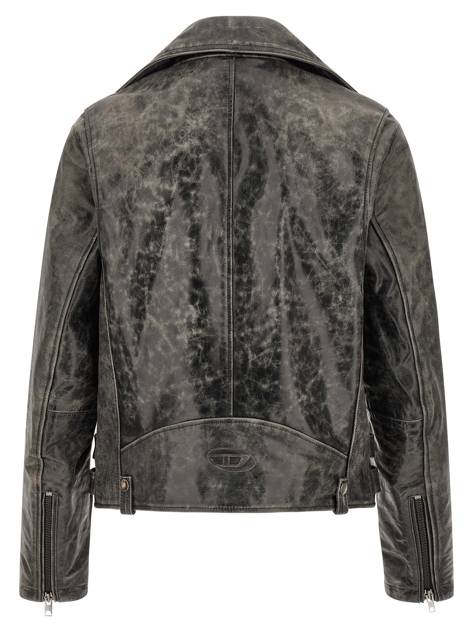 Diesel Gray L-Eon-Cjcm Leather Biker Jacket