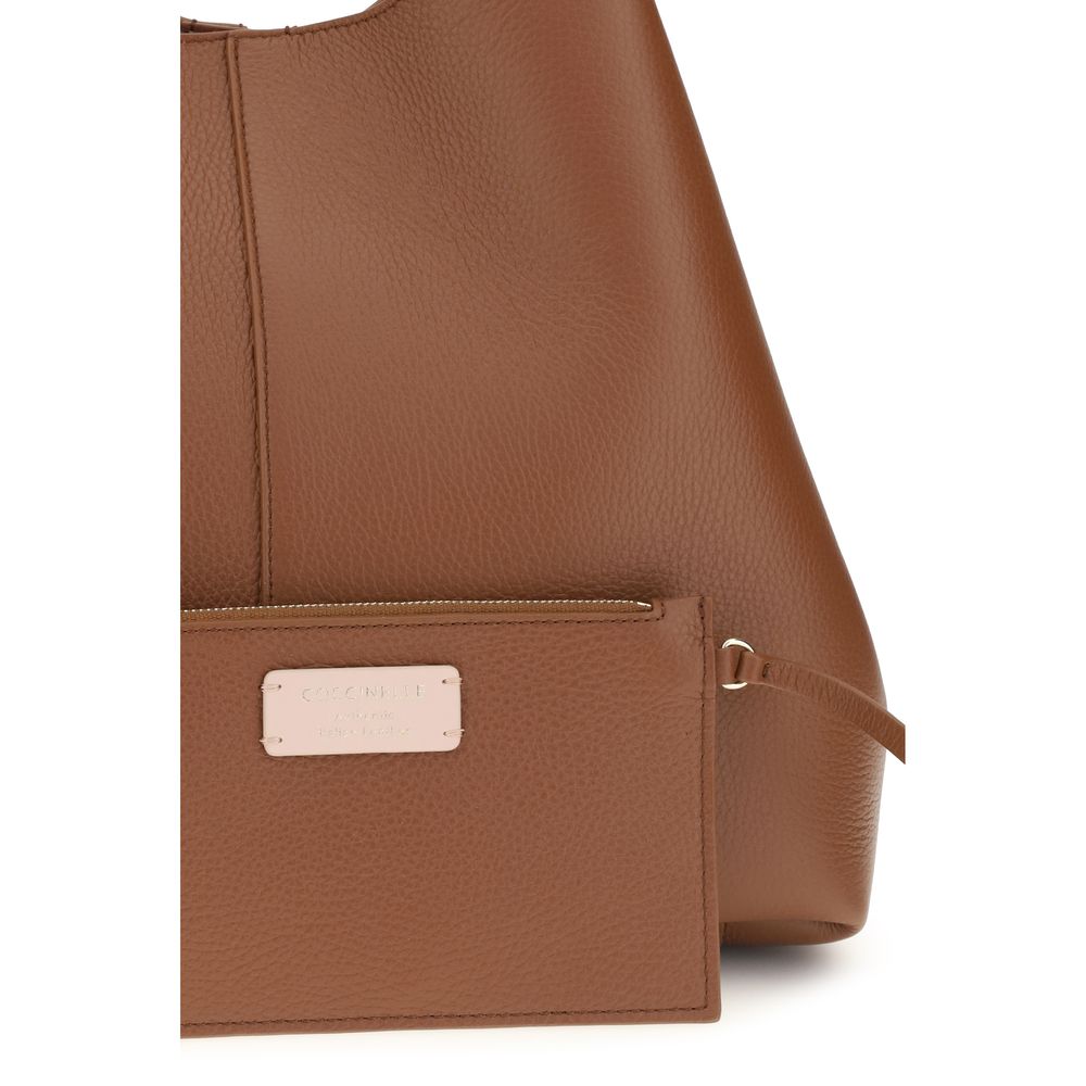 Sac porté épaule Coccinelle en cuir de veau marron Bos Taurus