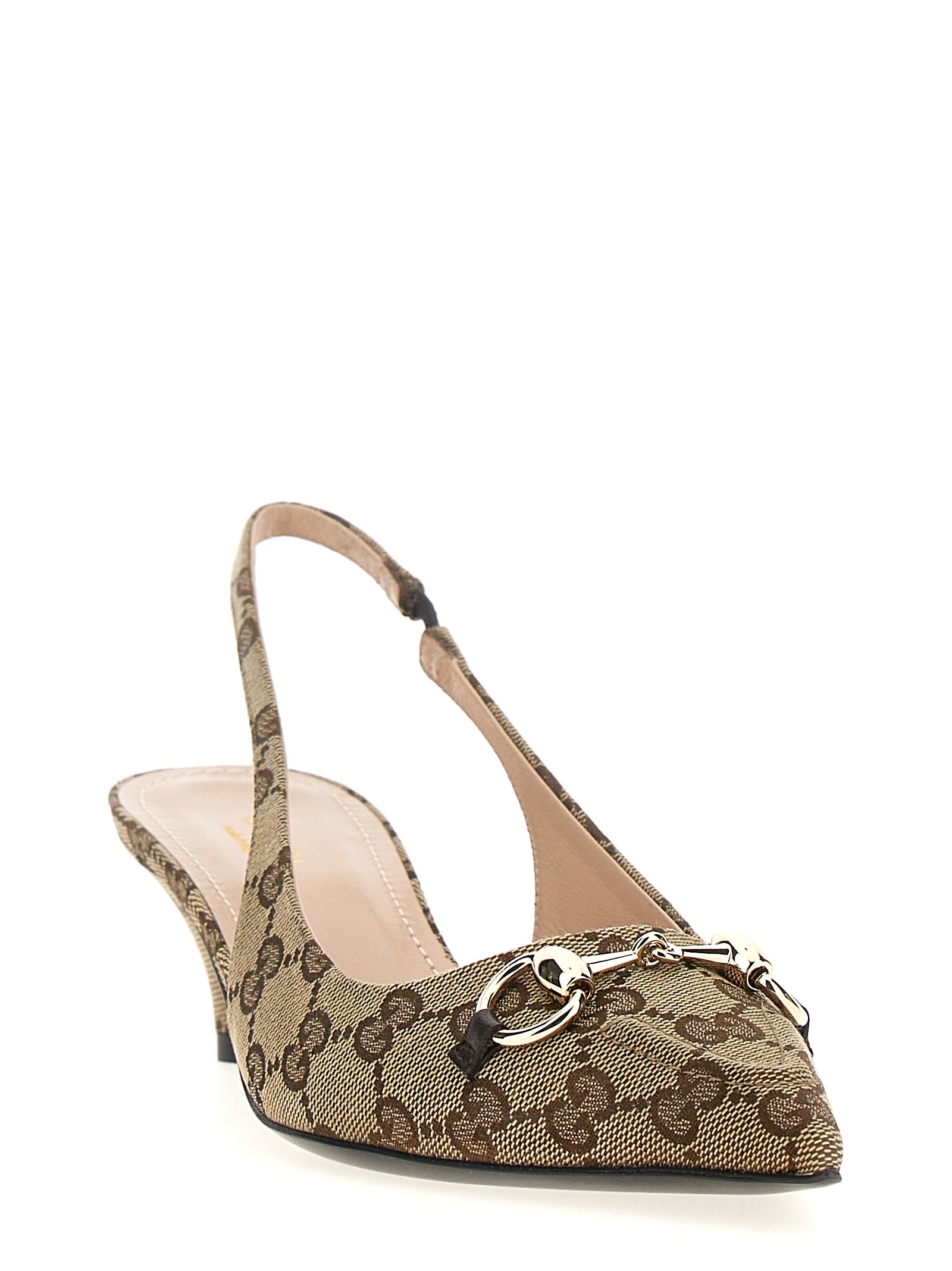 Gucci Beige GG Fabric Mid Heel Slingbacks Nylon Cotton Polyester