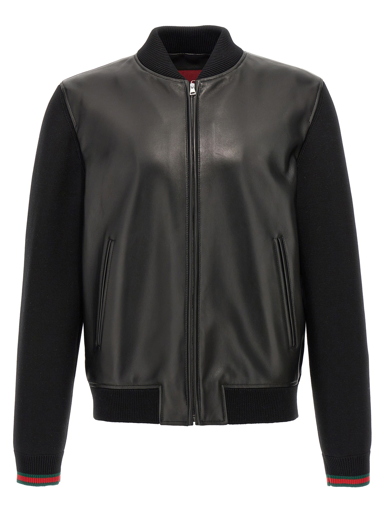 Gucci Black Lambskin Leather Bomber Jacket