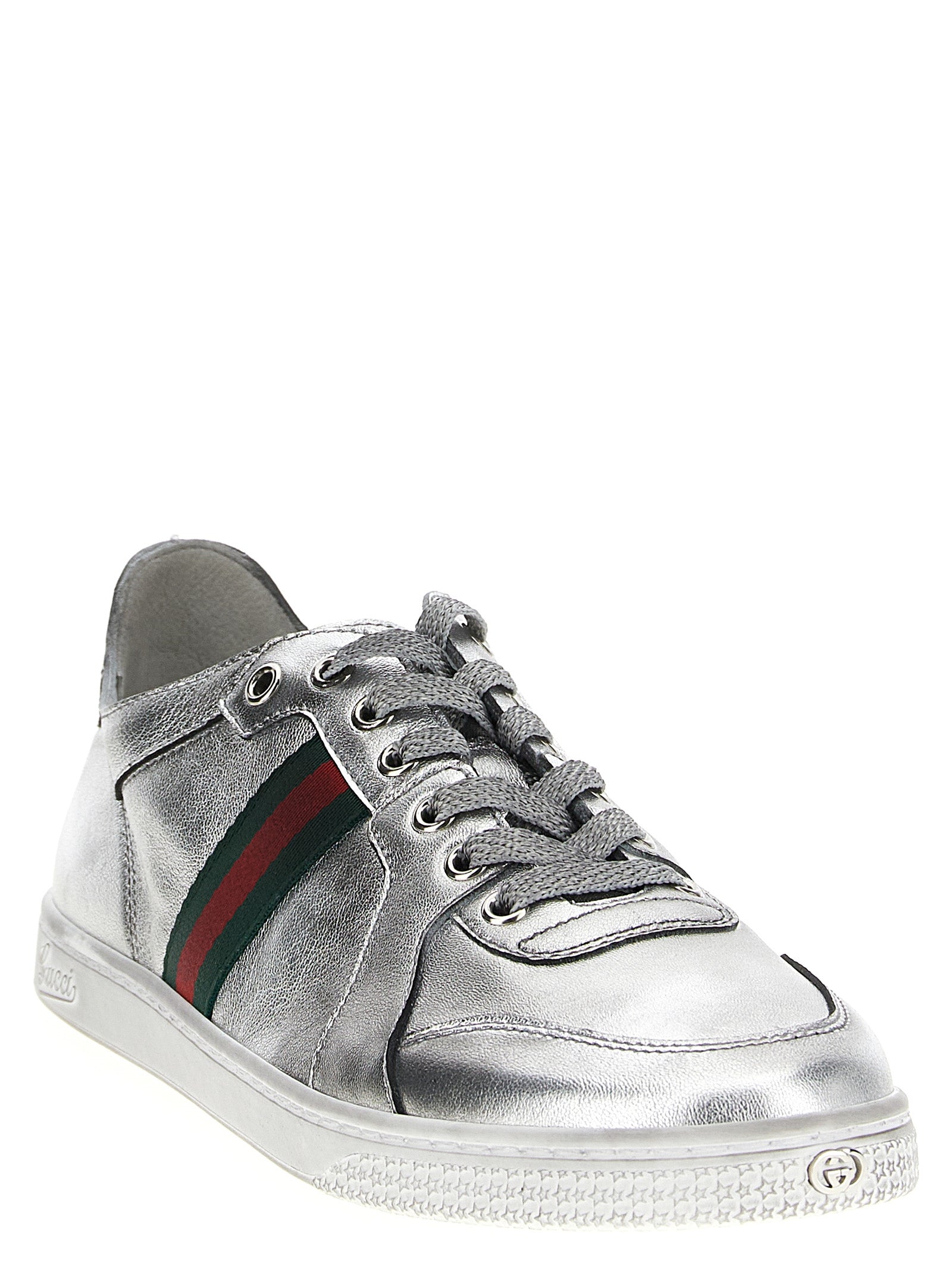 Gucci Silver Stretch Lambskin Low Top Sneakers