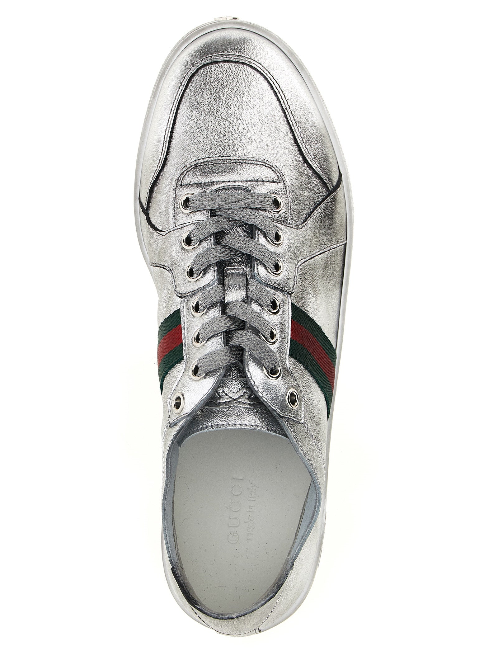Gucci Silver Stretch Lambskin Low Top Sneakers