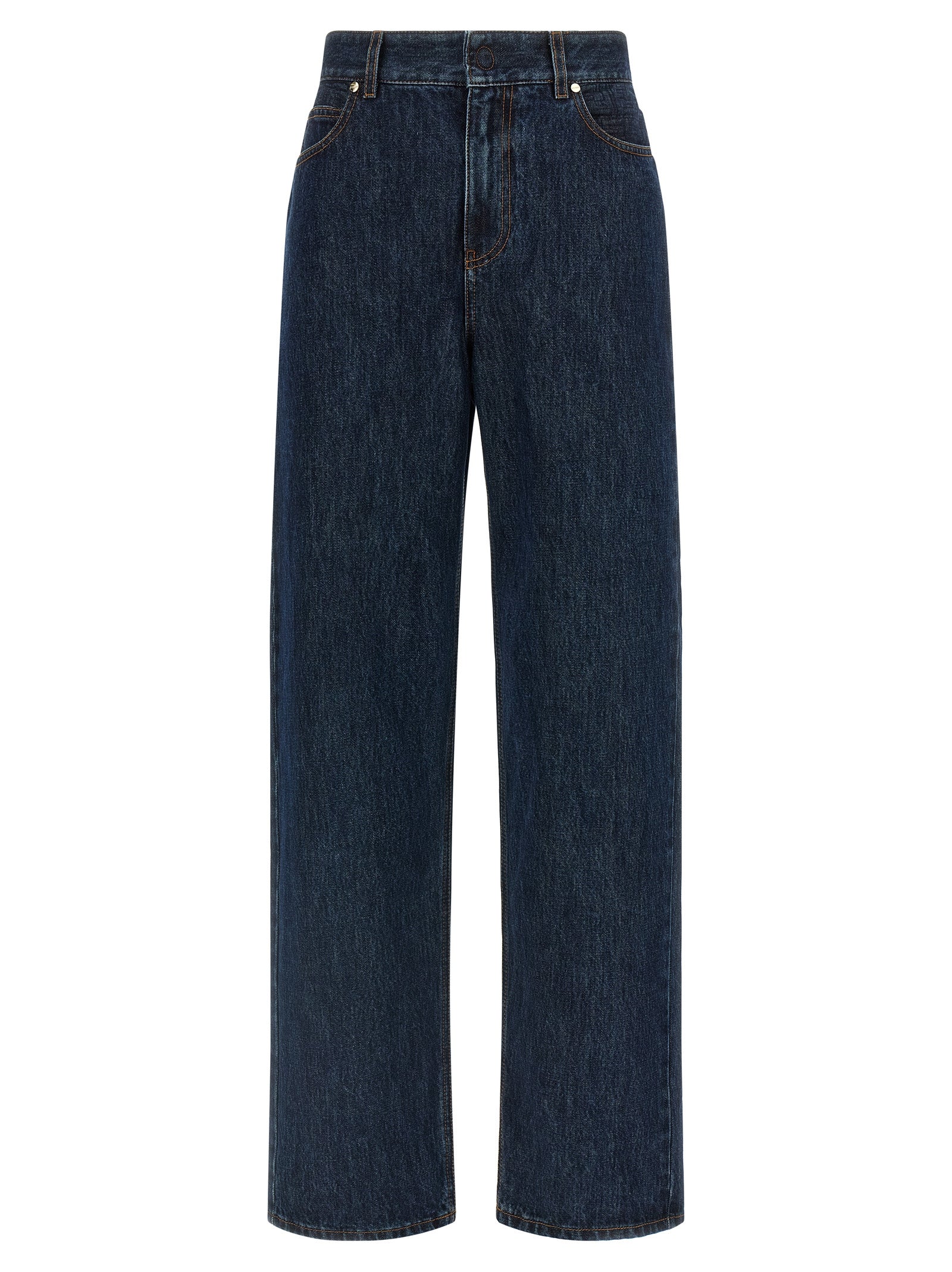 Blue Cotton Straight-Leg Jeans