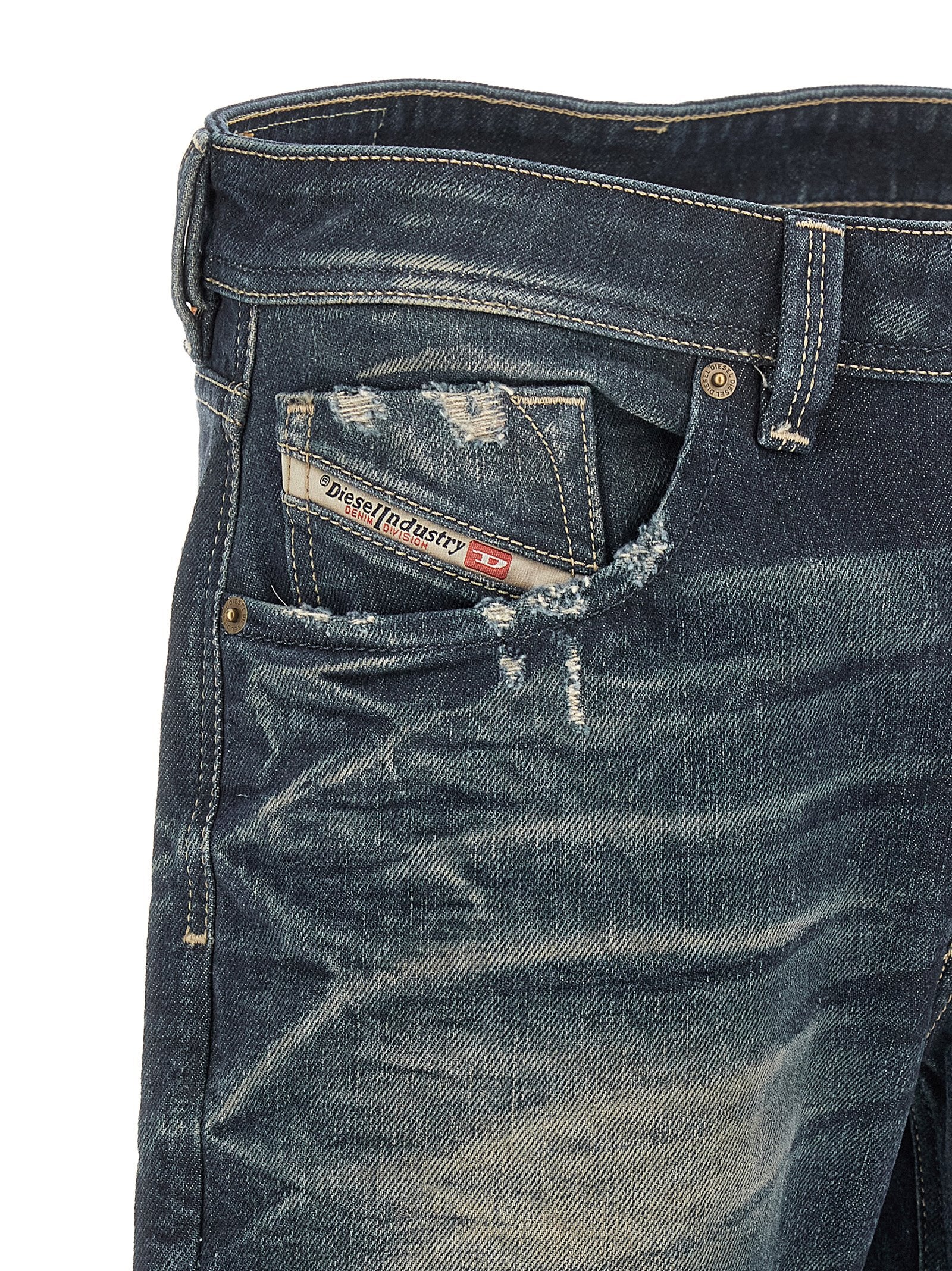 Blue Cotton Straight-Leg Jeans